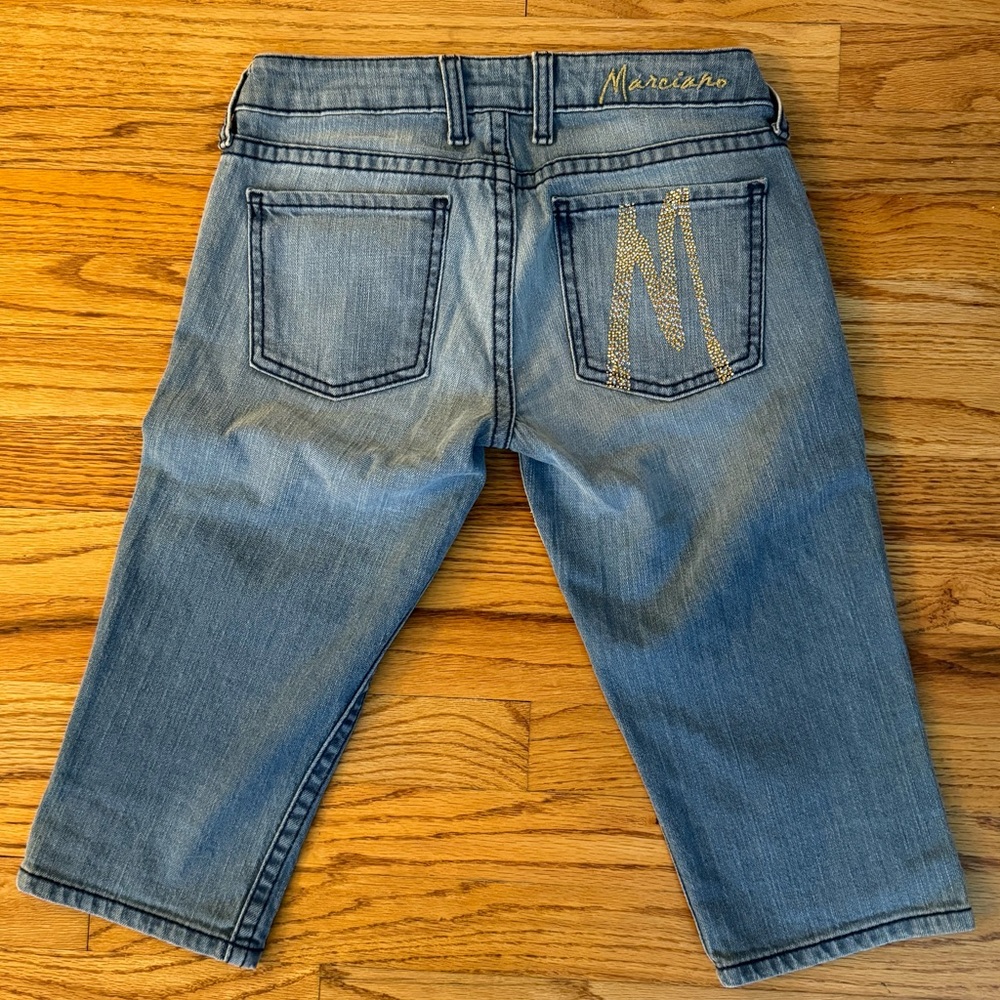 Y2K MARCIANO Bermuda Jean Shorts Swarovski Crystals VINTAGE Size 26 Denim - Picture 4 of 4
